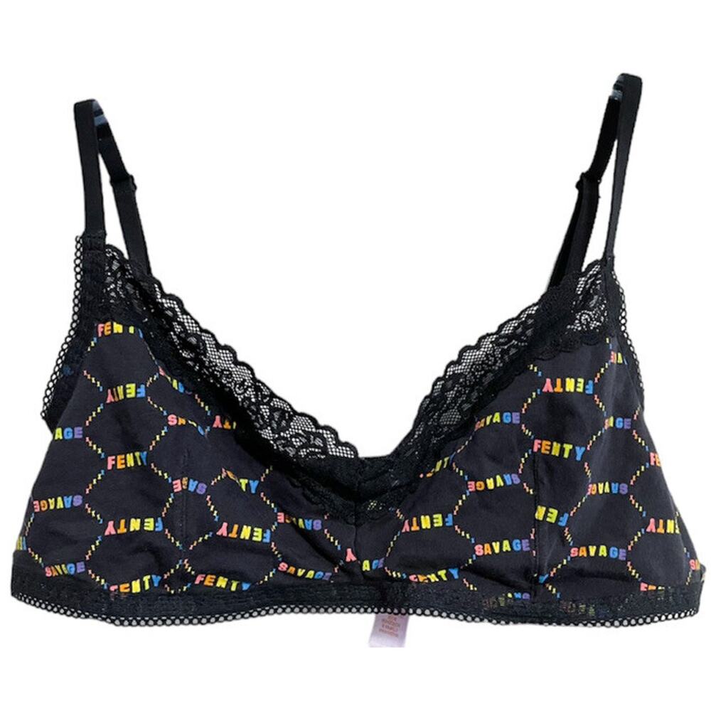 Savage X Fenty Cotton Essentials Bralette Pride Bra Black Caviar Rainbow XL